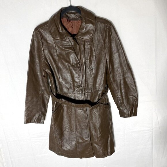 Vintage Brown Leather Belted Jacket XS - Picture 14 of 14